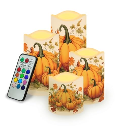 Image of Pumpkin Flickering Flameless Candles Happy 4th of July Pattern LED Pillar Candles Battery Operated with Timer Color Changing Electric Candles Thanksgiving Day Decorations