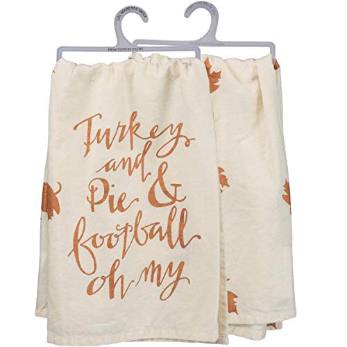 Primitives by Kathy Hand-Lettered Fall-Inspired Dish Towel, 28 x 28-Inch, Turkey and Pie & Football