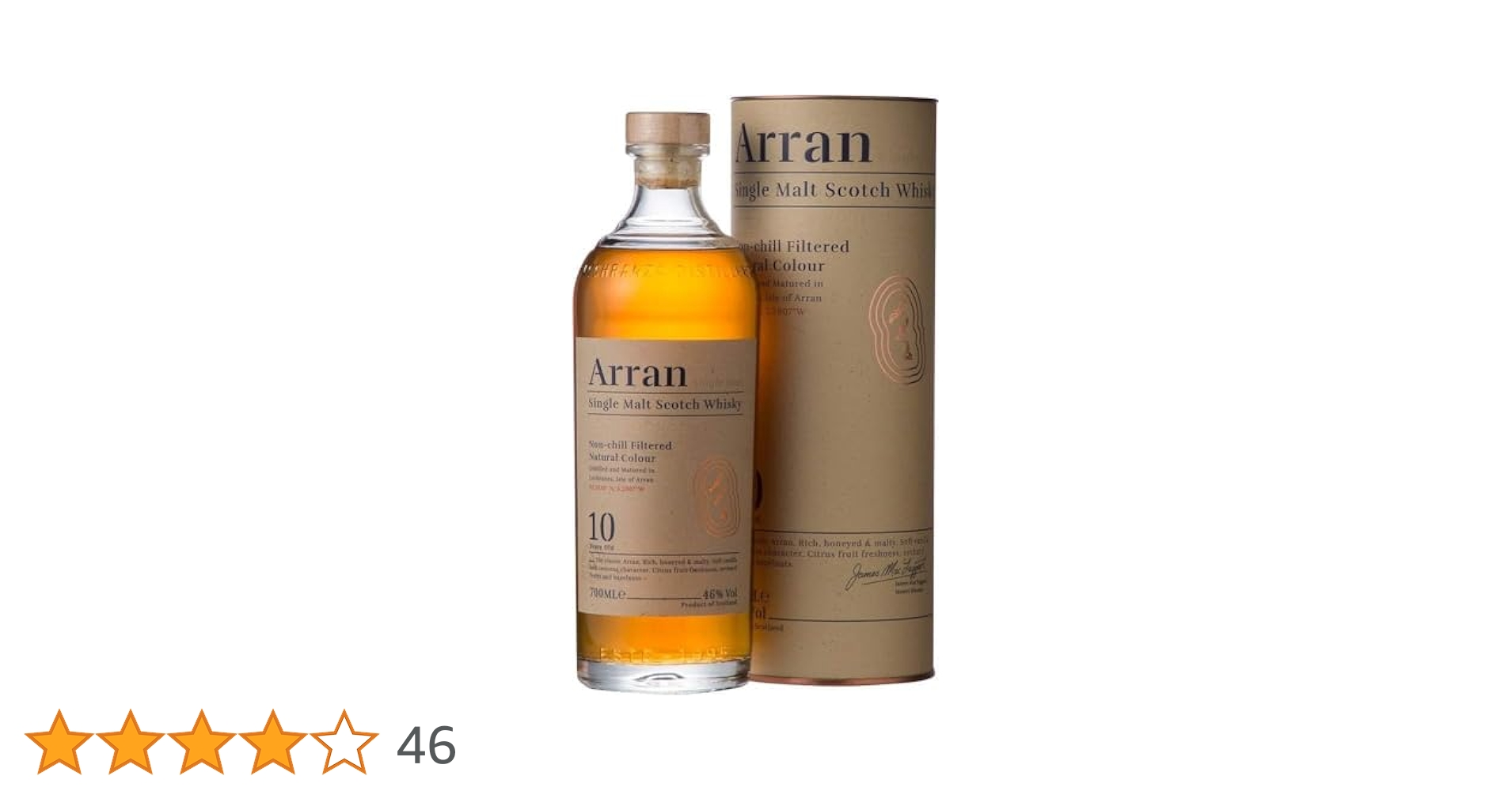 【新品】アラン 10年 700ML 46% ノンチルフィルター（箱付） 楽天市場】アラン シングルモルト 10年 (Arran Single Malt 10