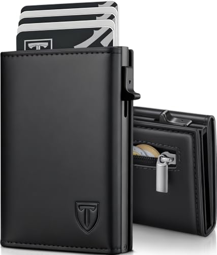 TENBST Carteras para Hombre | Cartera de Piel Auténtica, Artesanal Discreto | Monedero Elegante y Compacto con Ranuras para Tarjetas, Monedas y Cierre magnético |Perfecto Regalo Hombre para Negocios