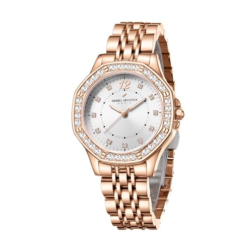 Image of Daniel Hechter Paris Vendome Collection Analog Watch for Women with Round Dial, Crystal Studded Bezel, Crystal Accents and Stainless Steel Strap - DHW2009