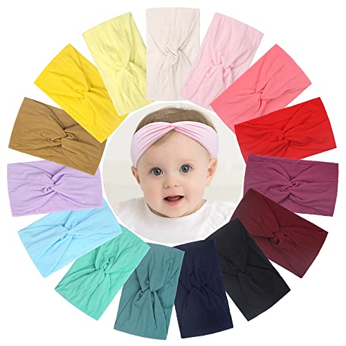 Image of BBGifts 15PCS Baby Nylon Headbands 5 inches Handmade Cross Elastic Headbands for Baby Girls Newborn Infant Toddlers Kids