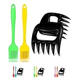 Meat Claws Meat Shredder Claws Best Pulled Pork Shredder Claws Plus Basting Brush Pastry Brushes for BBQ Grill Brush & Kitchen Baking Set Silicone Oil Brushes Soft Bristles Green Yellow Black Pack 4