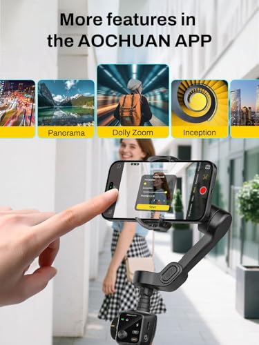 Image of AOCHUAN 3-Axis Gimbal Stabilizer for iPhone, Smartphone Gimbal w /7.8 inch Extension Rod, OLED Display, Phone Stabilizer w /Face Tracking, Gesture Control, Video Record for iPhone & Android - Smart V8 Black