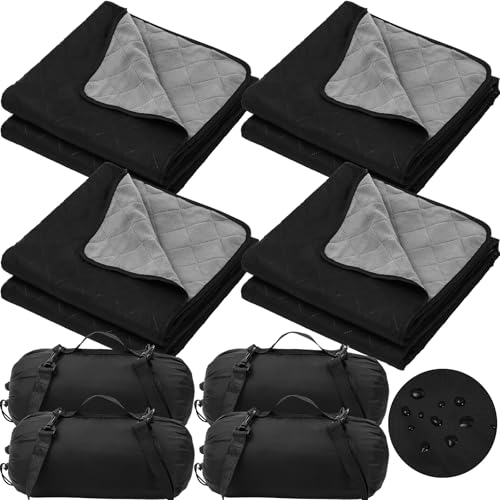 Tranqun 4 Pcs Waterproof Outdoor Stadium Blankets, 78 x 55 Inch, Black