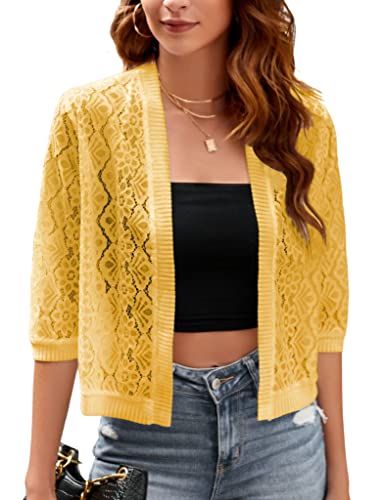 Image of FindThy Women's Casual Summer Lace Cardigan Open Front 3 /4 Sleeve Solid Lace Shrug Cover Up