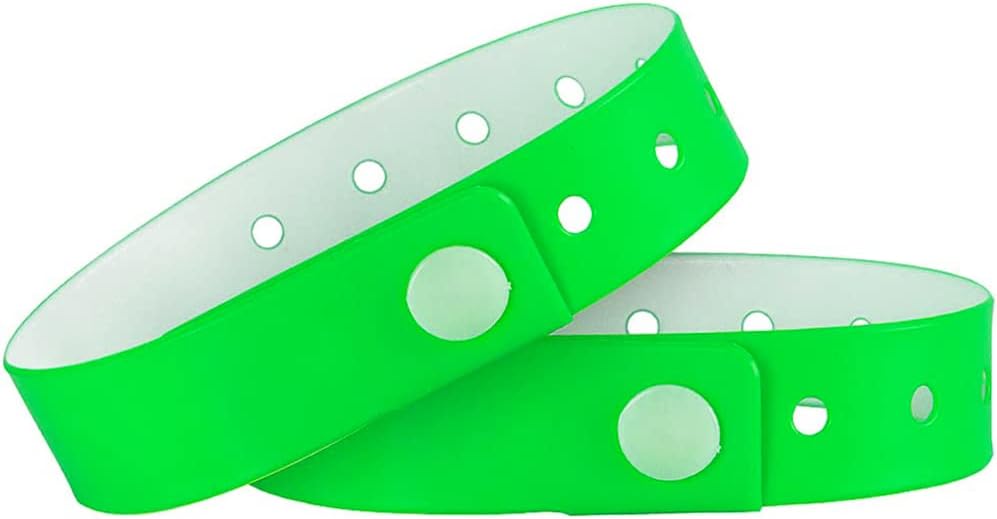 Ouchan Plastic Event Wristbands Neon Green- 100 Pack Vinyl Wristbands for Party