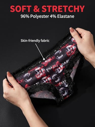 Morvia 5 Pack Halloween Themed Printed Lace Low Rise Panties for Women, Gothic Skull Soft Breathable Underwear, No Show Bikini Briefs for Party Daily Wear - image 7