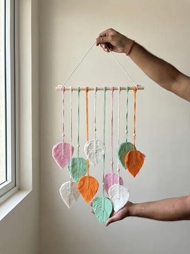 Image of JH Gallery Macrame Leaf Wall Hanging, Boho Theme Home Decor Tapestry with Wooden Beads, Handmade Macrame Wall Decor for Bedroom, Living Room and Balcony. (Multicolor)