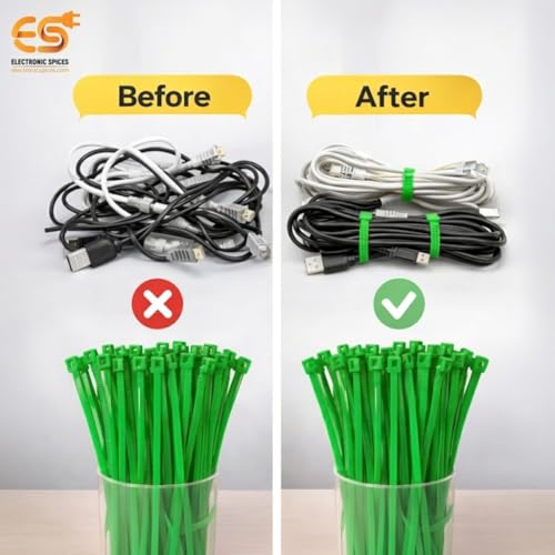 Image of Electronic Spices Cable Tie | 2.5x150mm | Heaener Organizer Tie | Self Locking Nylon Teeth Grip Heavy Duty Strong Zip Wire Fast (500, Green)