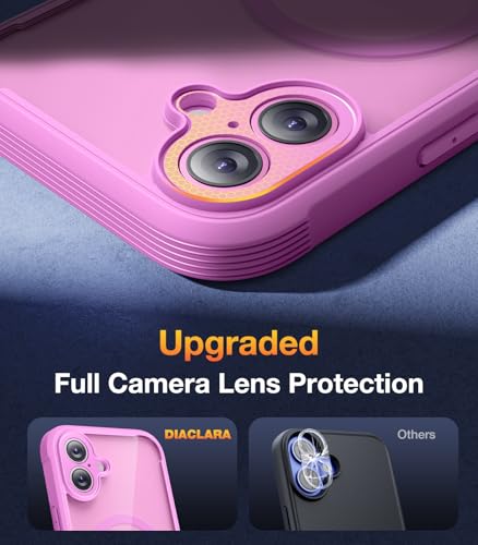 Image of Diaclara Magnetic Designed for iPhone 16 Plus Case,[Full Camera Protection] 360 Clear Bumper Compatible with MagSafe Built-in Screen Protector for 16 Plus case,Magnetic Rose Purple