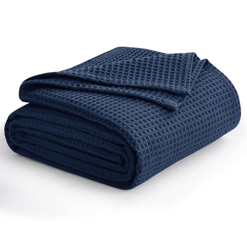 Aisbo Dünne Sommerdecke Blau - Waffelpique Leichte Decke 230x270 cm als Sofadecke Couchdecke, Weich Kuschelige Wohndecke Wohnzimmer, Couch Bett Flauschig Riesen Decke Überwurf