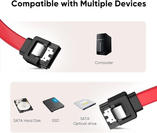 Image of Tobo SATA III Data Cable, Red, 6Gb /s High Speed, Backward Compatible with SATA I /II, 20 Pack (20, RED)