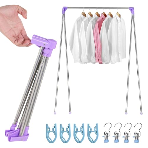 SANTUO Tragbarer Kleiderständer Klappbar,Wäscheständer,Tragbarer Wäscheständer aus Edelstahl, 34-78 cm einziehbarer faltbar Wäscheständer für Camping, Reisen, Outdoor, Wäscherei zu Hause usw.