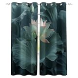 Vorhänge Blickdicht B140xH100 cm 3D Pflanze Water Lily Blume Muster Hitzeschutz Gardinen Verdunkelung Vorhang mit Ösen Polyester Schiebevorhänge für Schlafzimmer Wohnzimmer Kinderzimmer Deko