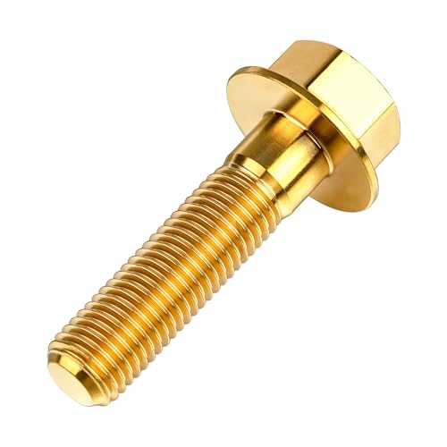 Image of Ti Screws M10 x 20 25 30 35 40 45 50 55 60 65 70 75 80 90 100mm 1.25 Pitch Titanium Flange Hex Bolt Pack of 4 (Gold, M10x40mm)