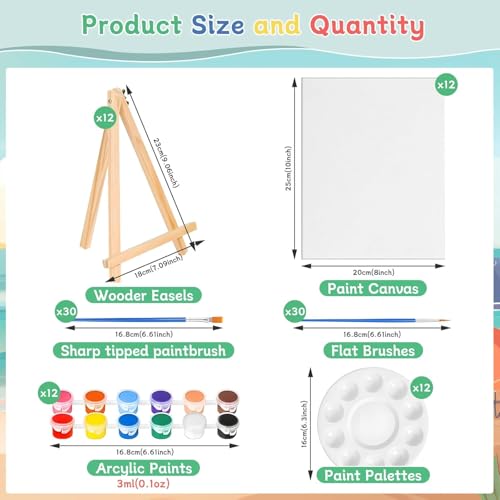 120pcs 8x10 Inch Painting Supplies Kit, 12Pack Art Canvas Bulk with Easel Stand, 12 Colors Mini Acrylic Paint Set, Small Paint Brushes, Paint Trays, Painting Kit - Thumbnail 3