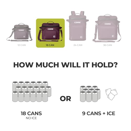 Image of CORE Magnetic Leak Proof Soft Cooler with Waterproof Zipper | Insulated Bag Portable Ice Chest Box | Best Soft Cooler for Food & Beverages for Tailgating, Car Camping, Travel, and Family Beach Picnics