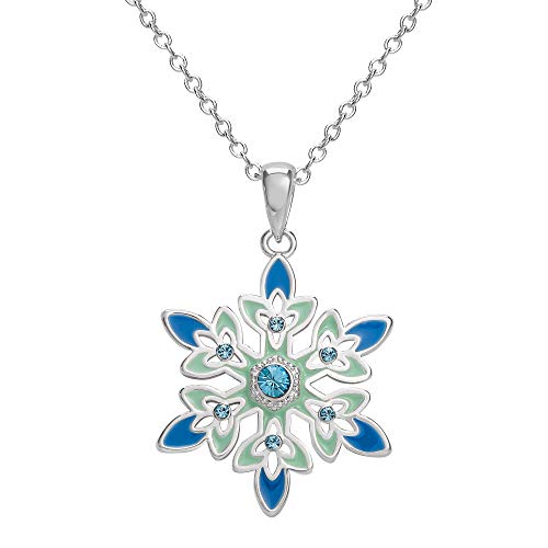 Disney Frozen Fine Silver Plated Blue Crystal Snowflake Pendant Necklace, 18" Chain #TOP18