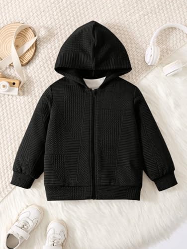 Image of URBAN OX Zipper Fleece Hoodies Jacket for Kids Boys and Girls | Fleece Sweater Black for boy Kids | Chiku Winter Sweaters for Boys and Girls | Hooded Sweatshirt