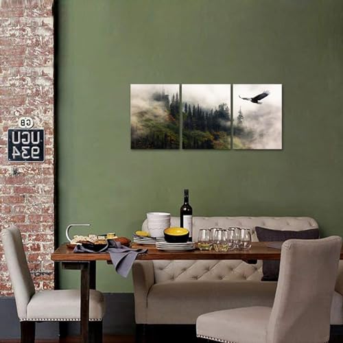 Biuteawal 3 Piece Eagle Wall Art Bald Eagle Flying In Green Mountain Forest Landscape Poster Painting Prints Cool Wild Animal Picture Artwork For Bedroom Office Living Room Home Decoration thumb #2