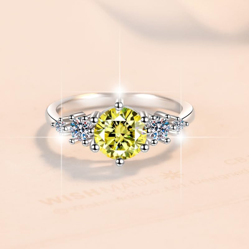 1.0ct Yellow Pink Moissanite Ring for Women 6.5MM Laboratory Diamonds S925 Silver Eternity Rings Gift Wedding Jewelry