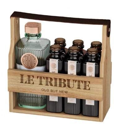 Le Tribute Gin Gift Box - Holzkiste mit 1x Gin 70cl + 6 x Tonic 20cl