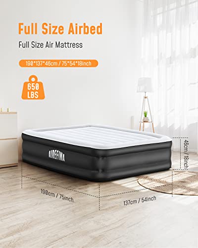 Airefina Full Size Air Mattress With Built-In Pump, Double Inflatable Mattress With Quick-Inflation, Blow Up Mattress With Flocked Surface For Home & Camping, Portable Airbed 75X54X18In, 650Lb Max #TOP3