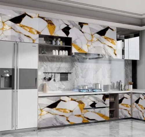 Image of D-fix Marble Peel and Stick Wallpaper for Home Decor, Waterproof Self-Adhesive Wall Stickers for Kitchen, Bathroom, Living Room - Wall Paper (60X200 CM (White Golden Line)