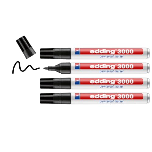 Edding 3000 Marqueur permanent - bleu - 4 stylos - pointe ronde 1,5-3 mm