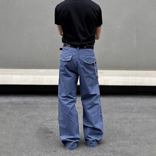 Baggy Jeans for Men Casual Y2k Vintage High Waisted Wide Leg Loose Fit Metal Decorated Hip Hop Streetwear Denim Pants3