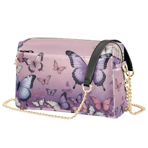 Purple Butterflies Women's PU Leather Crossbody Bag Shoulder Handbag Cellphone Purse with Metal Chain Strap Water Resistant Zipper Closure2