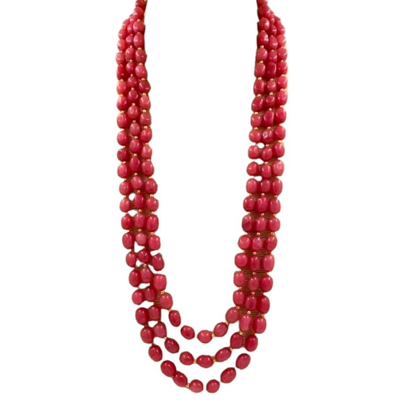 3-Line Red Multicolor Beads Necklace - Perfect for Everyday Wear-image-40