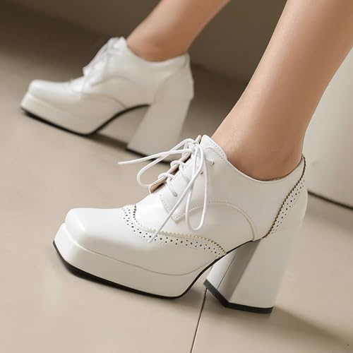 Gicoiz Patent Oxford Women Office Work Lace Up Stylish Brogue Pumps3