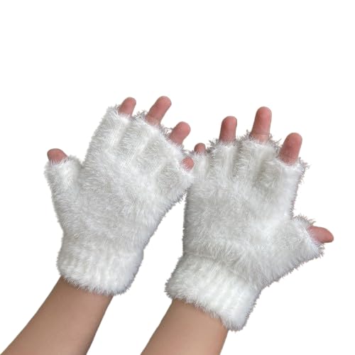 dressify Winter Gloves for Women Woolen Warm Soft Fur Fleece Hand Gloves for Women and Girls Knitted Acrylic Wool Finger Cut-picture-43