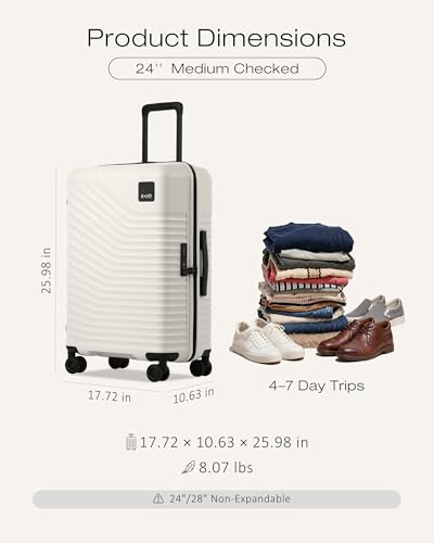 Image of Coolife Luggage, Lightweight PC Hardside Suitcase, Checked-Medium 24-Inch