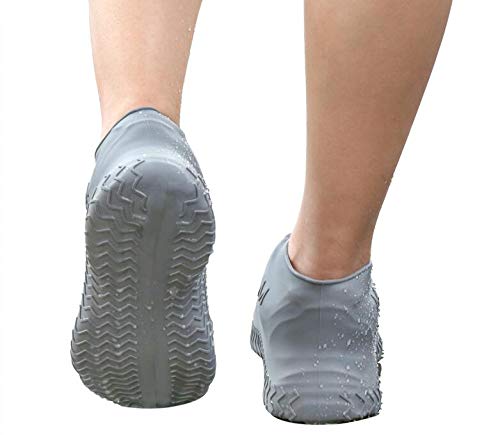 2 Pairs Waterproof Shoe Cover Silicone Water-resistan Unisex Shoes Non-Slip Reusable Rain Snow Protectors Rain Boots Overshoes Foldable Galoshes (Small, Gray)