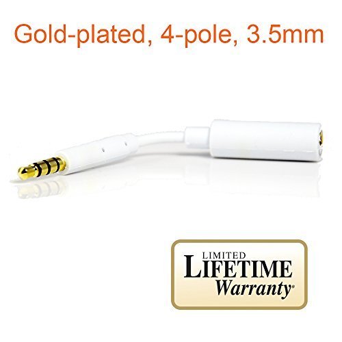 MobilePal Flexfit Headset Audio Jack Extender for iPhone or Android Battery Cases with Gold Plated 4-Pole 3.5mm Connectors (White)