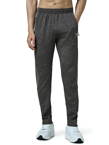 Image of TECHNOSPORT Men's Melange Slim Fit Techno Dry Trackpants Drawstring 2-Pocket Polyester Joggers for Gym Running Workout UPF50+ Anti Odour