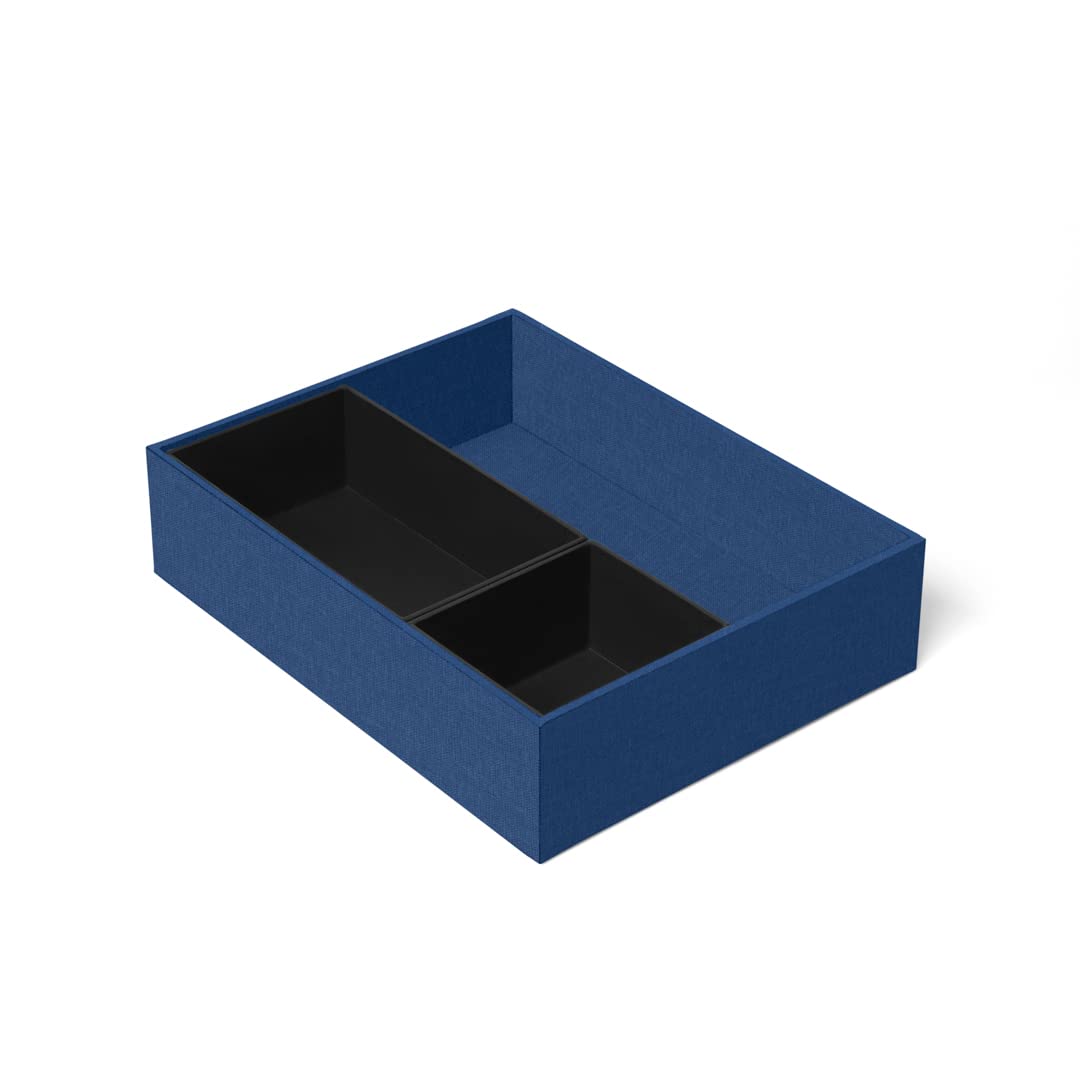 ilo - Aufbewahrungsbox cm 35x27 H.8,5 - Schreibtisch Organizer, Schubladen-Ordnungssystem - Box mit beweglichen Abteilungen - Technischen Stoff Blau - Recycelbar und in Italien Hergestellt