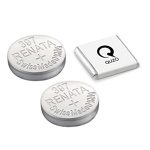 Bundle of 2 x Renata 397 Watch Battery 1.55v SR726SW + Quzo Belgian Chocolate - Official Renata Watch Batteries