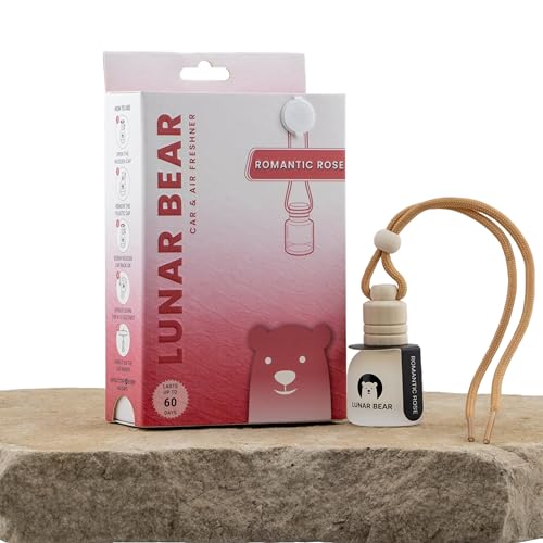 Image of LUNAR BEAR Romantic Rose Car Air Freshener | Hanging Car Perfume Diffuser with Protective Case | Luxury Car Fragrance Made with Premium Essential Oils | Alcohol Free & Long Lasting
