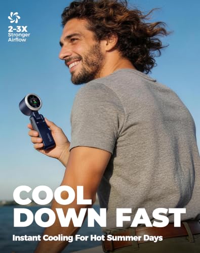 Image of Diveblues Portable Handheld Turbo Fan, 5 Gear Wind, Battery Operated, Up to 12 Working Hours, 3 IN 1 Hand Fan with Air Turbo Tech Cooling Fan for Outdoor Activities, Travel, Working