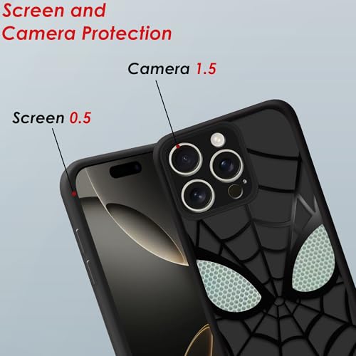 Image of Stylish Spider Back Case Cover Compatible for iPhone 15 Pro | Spidey Face Mask Case | Soft Silicone | Camera & Full Body Protection | Shock Proof | (Black)