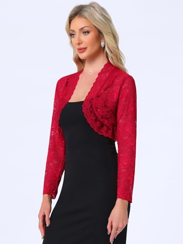 Image of Allegra K Women's Elegant Crop Cardigan Sheer Floral Lace Bolero Shrug Top