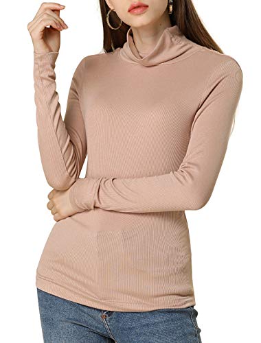 Allegra K Women's Turtleneck Sweater Knitted Top Pullover Long Sleeve High Turtle Neck Ribbed Knitwear L Nude Pink #TOP22