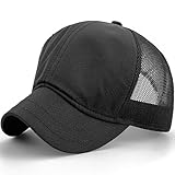 Loneshark Mesh Back Womens Short Bill Hats Unstructured Short Brim Hats for Men Running Small Brim Baseball Caps for Ladies Black