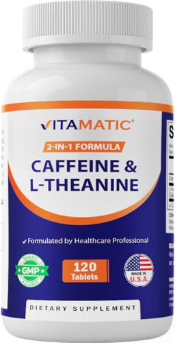 Vitamatic L-Theanine 200mg with Caffeine 100mg 120 Vegetarian Tablets Nootropic Supplement for Focused Energy & Mental Clarity