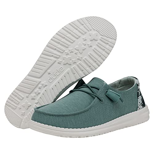 Image of HEYDUDE Women's Wendy Stretch Fleece Sea Blue Size 7 | Women's Shoes | Women's Slip On Shoes | Comfortable & Light-Weight