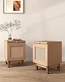 KIETLER Rattan Nightstand, End, Side Table, Set of 2, Wood